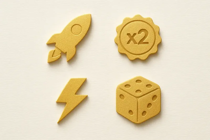 Grid of instant game symbols on cream linen background